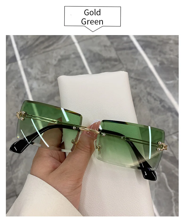2026 Retro Sonnenbrille für Damen, Markendesigner Randlose Verlaufsgläser, Modische Sonnenbrillen mit Schneidegläsern, Rahmenlose Damenbrillen – Detail 6