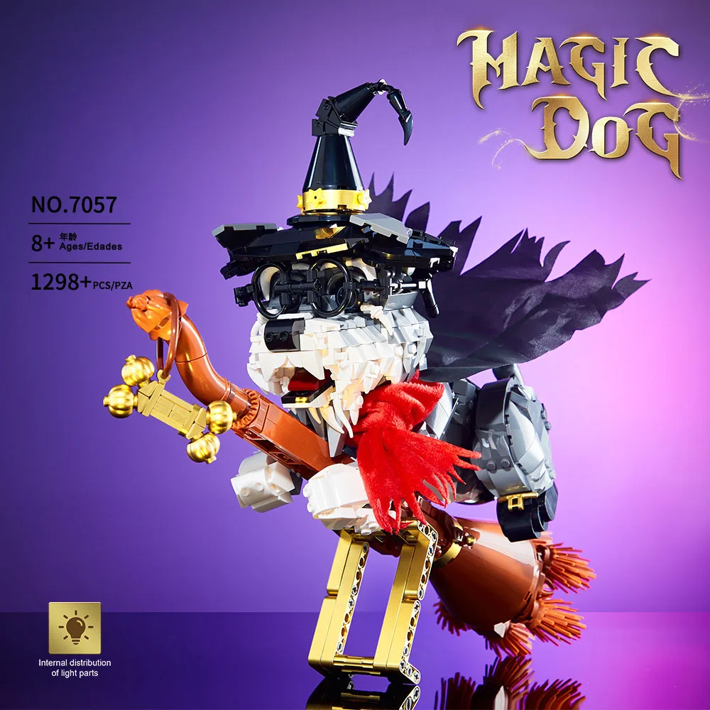 

Idea Fairy Tale Building Block Cartoon Magic Dog Brick Construction Model Wizard Schnauzer Toys With LIGHT Halloween For Gifts