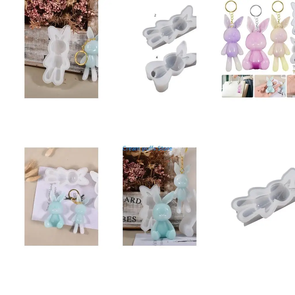50LE Lovely Rabbit Mini Earrings Mold Tiny Resin Silicone Keychain Mold for DIY