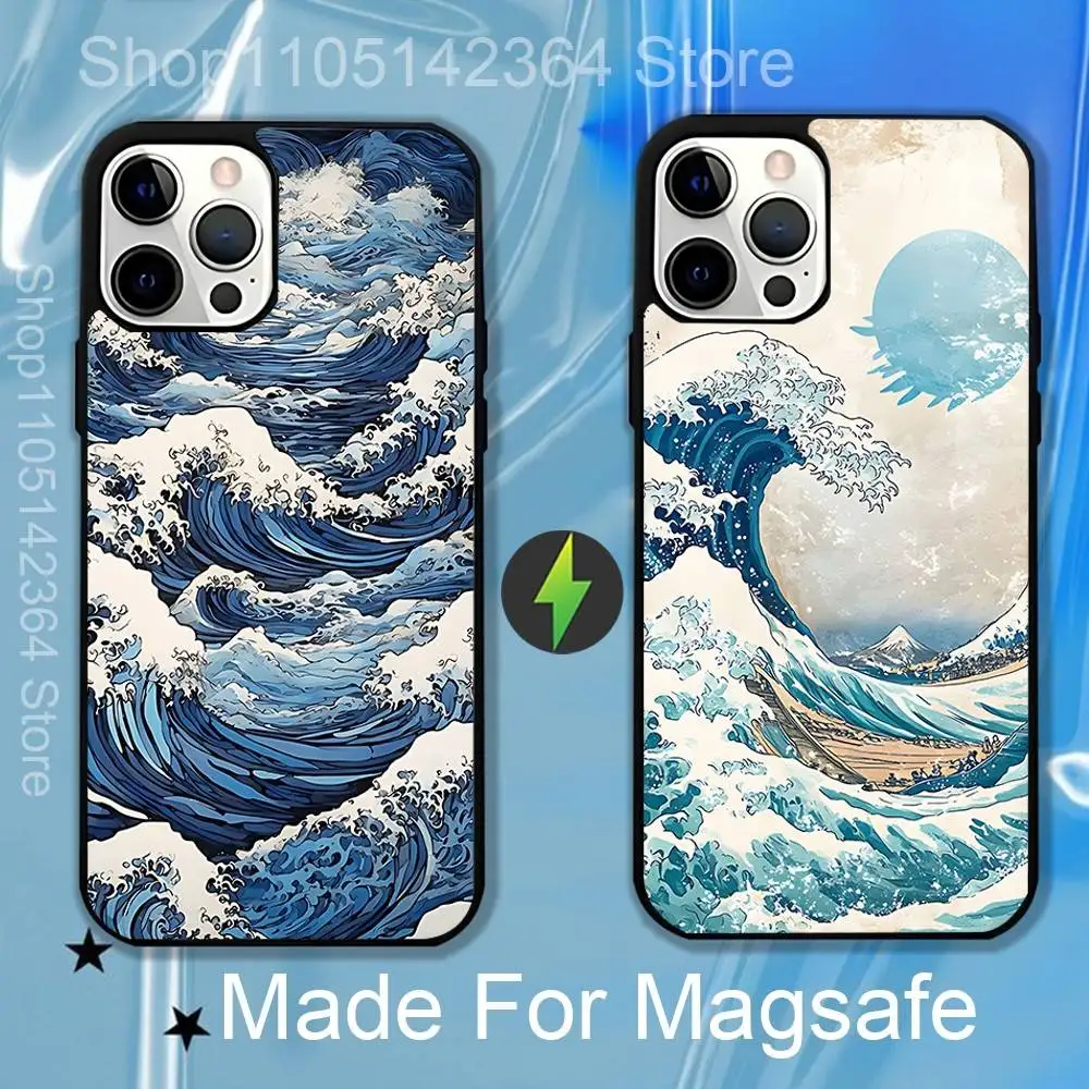 

Ukiyo-e Ocean Waves art For IPhone 17,16,15,14,13,12,11,Pro,Max,Plus,Mini,SE4,E Protective Magnetic Case Cover