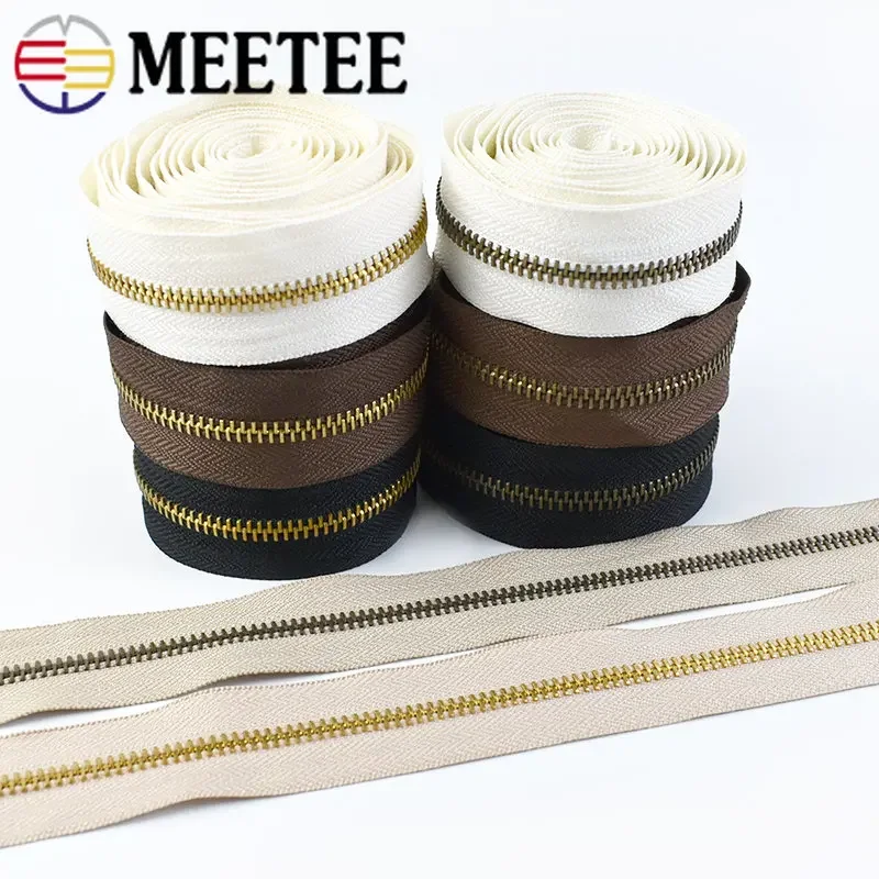 2/4Meters Meetee 5# Metal Zipper Bronze Continuous Zippers Roll DIY Zip for Sewing Accessories Crafts Clothing Decoration Zips