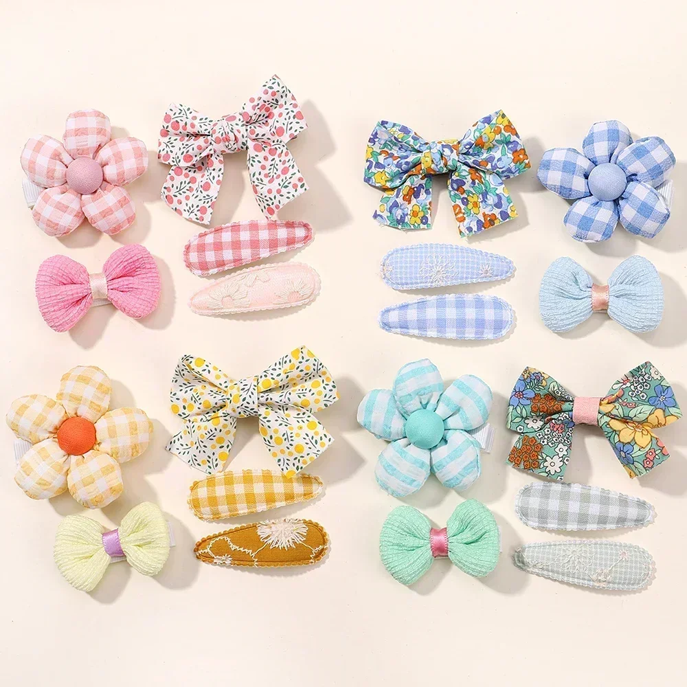 5Pcs/Set Mini Baby Girl Hair Clip Cute Floral Bow Bunny Princess Spinka do włosów dla małej dziewczynki Lovely Bang Side Clip Akcesoria do włosów