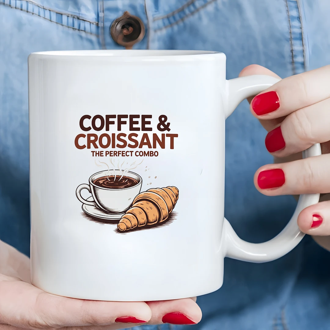 Tazza da caffè e croissant dipinta a mano da 11 once Tazza da colazione essenziale di Natale, regalo perfetto per la famiglia e l'ufficio