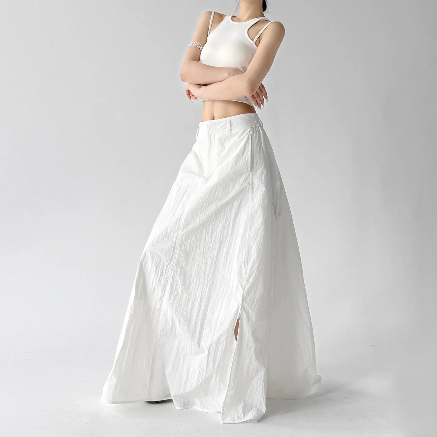 

SuperAen 2026 Summer New Korean Style High-Waisted A-Line Full-Length Skirts for Women Fashion Lightweight Skirts