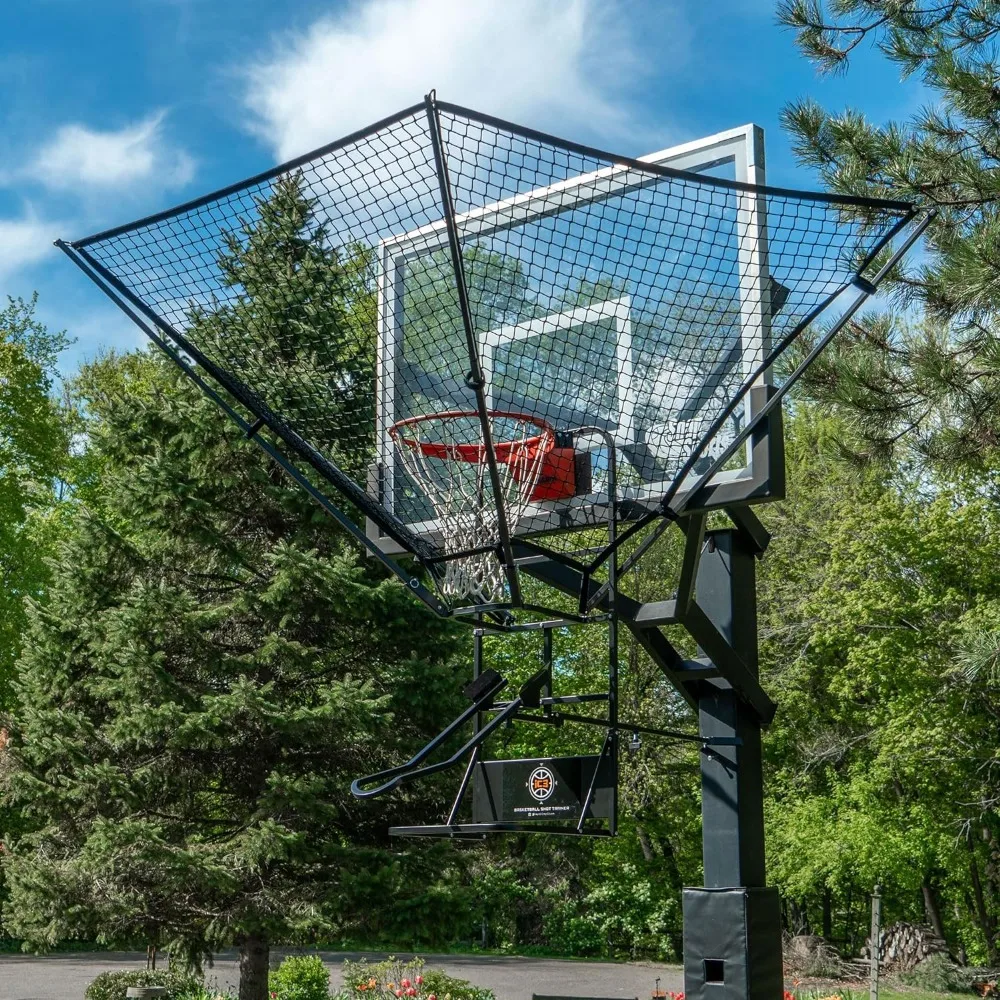 Portátil Rebounder Net Return System, Shot Trainer para Pólo Tradicional, Wall Mounted Hoops com Rampa Rotativa