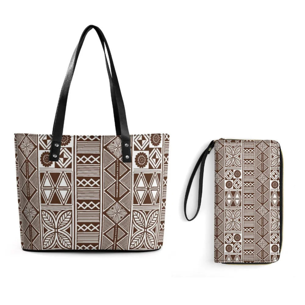 

Polynesian Style Single-Shoulder Bag Wallet Set, Elegant Handbag With Hibiscus Pattern, Customizable