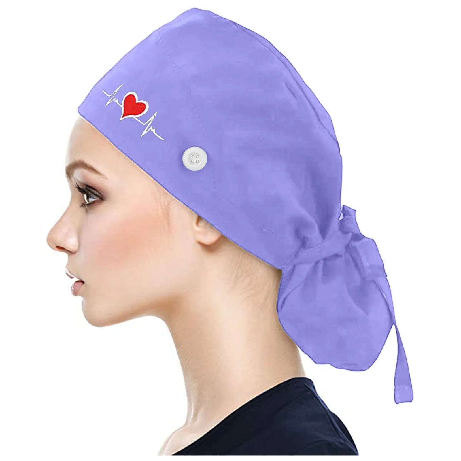 Gorros quirúrgicos ajustables, gorro de trabajo, soporte para cola de caballo, gorros de enfermería Bouffant con botones, turbante de pelo largo, sombreros para mujeres y hombres