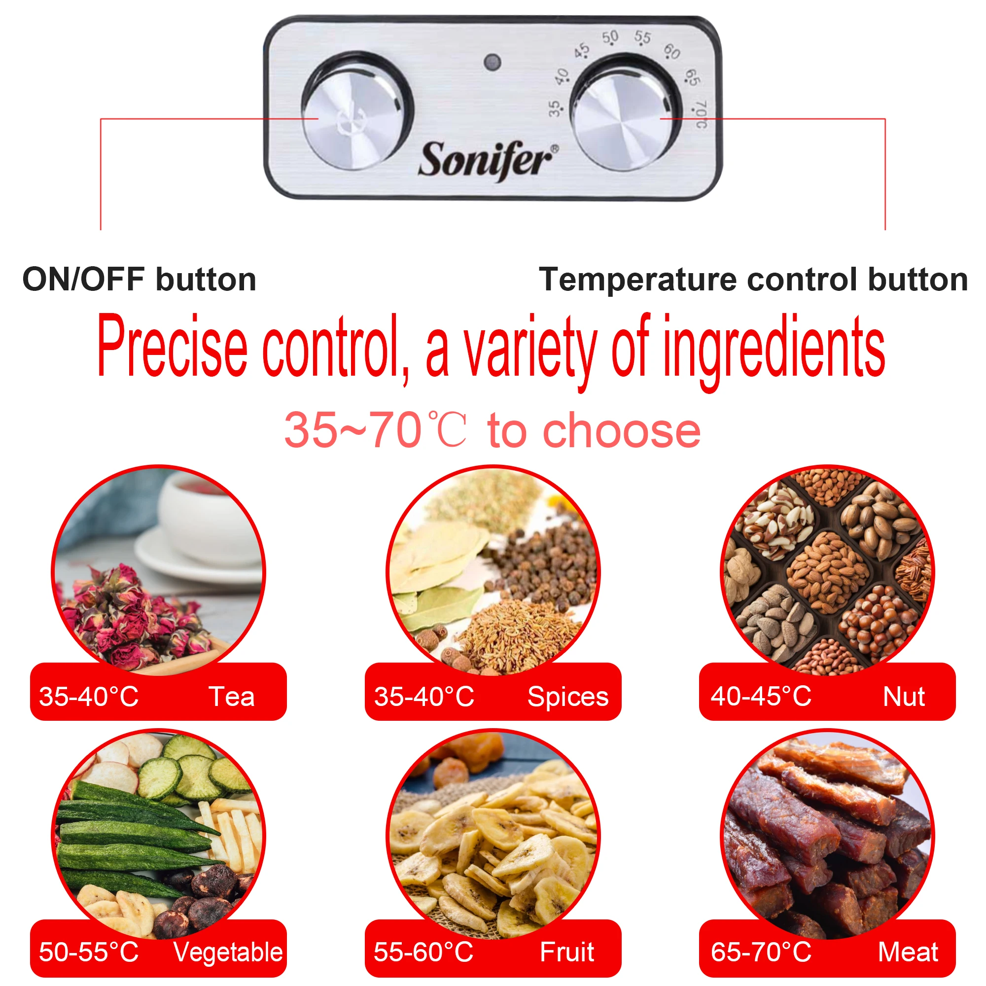 BPA FREE 5 Trays Food Dryer Dehydrator with Digital Timer and Temperature Control for Fruit Vegetable Meat Beef Jerky Sonifer