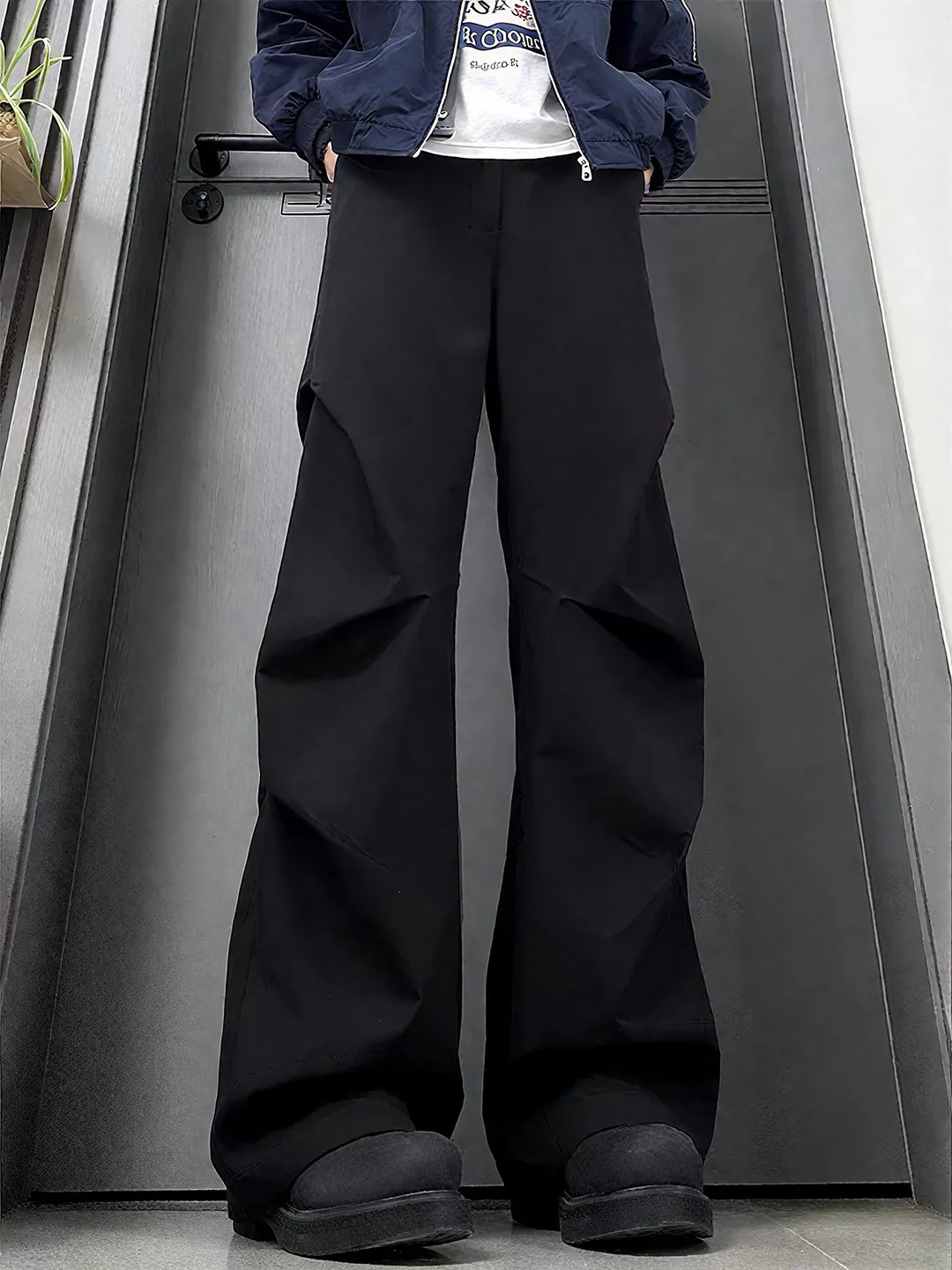 

Bla Pleated Flared Men's Workwear Pants Spring Season Drapey Sle Straight Leg Trousers Cleanfit Wide Leg Trousers