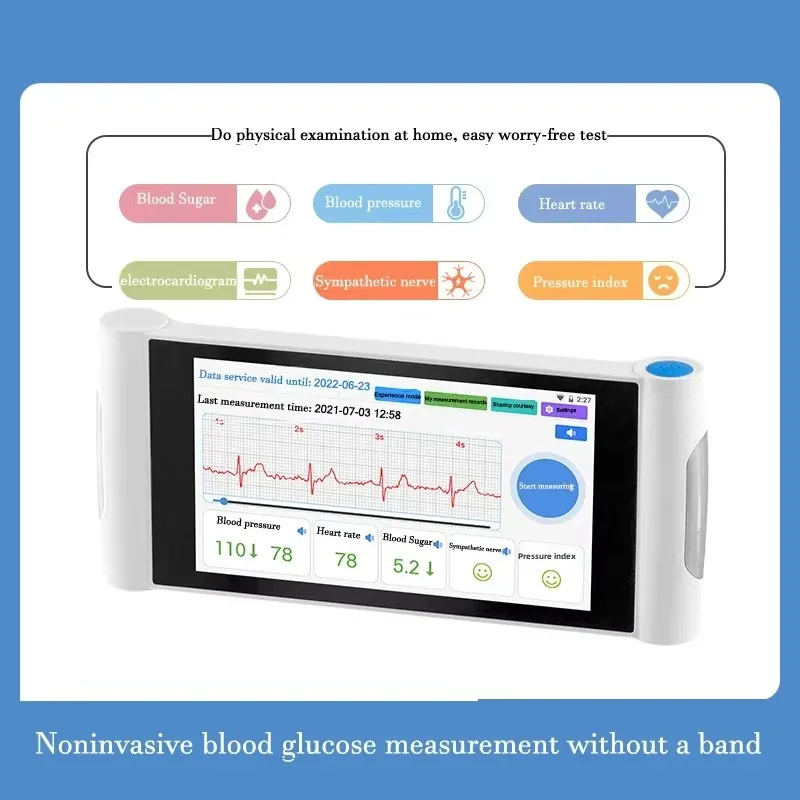 Rechargeable Non-Invasive Blood Glucose Meter Monitoring Needle-Free Diabetes Tester with ECg Detection for Continuous Health Tr