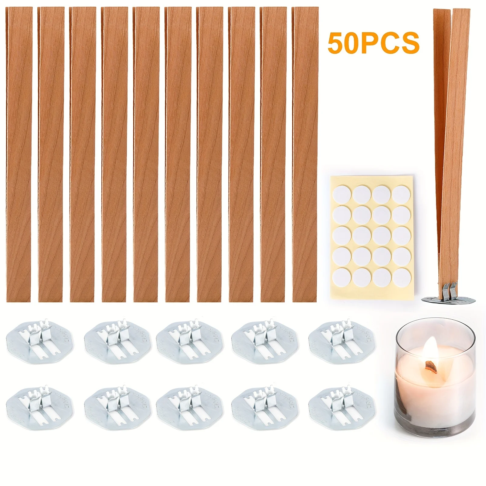 20pcs Smokeless Cherry Wood Candle Wicks-wood Wicks Long-lasting Flame-easy Burning,candle Wicks with 10pcs Holders & 20pcs Glue Dots