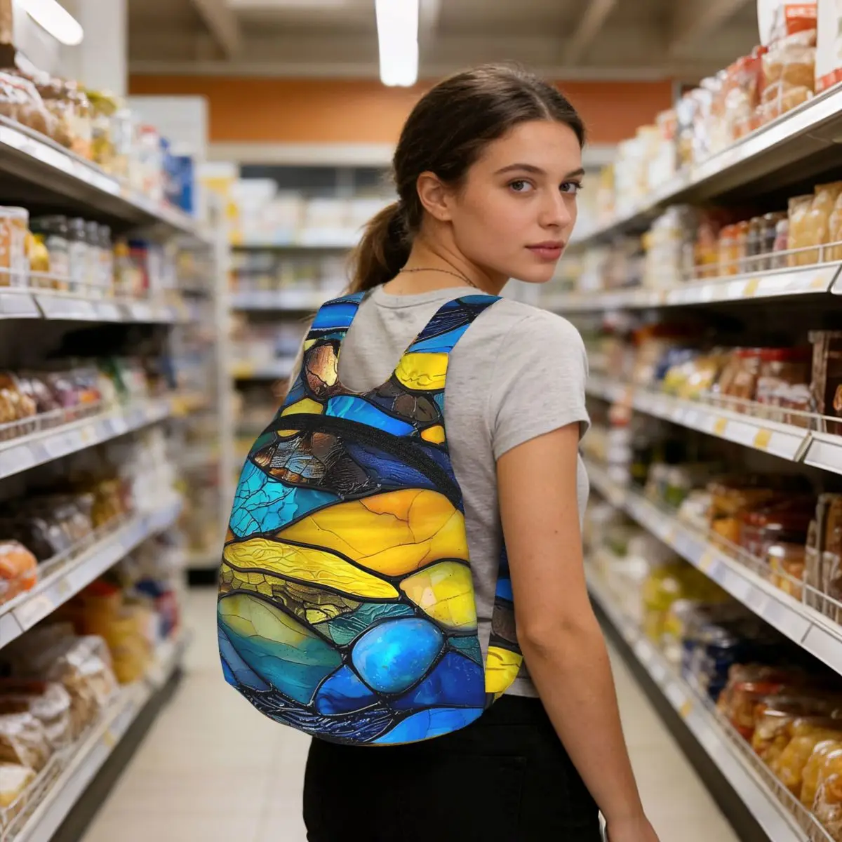 

Enchanting Blue And Yellow Opal Stones Backpack Student BookBag Kids Storage School Bag Laptop Shoulder Bags for Boys Girls