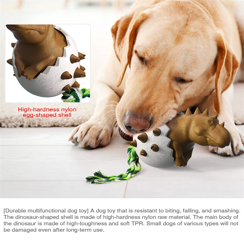 Dog Chew Toys Dinosaur Egg Shaped Bulldog Molar Toothbrush Stick Toy Anxiety Relief Interactive with Rope Pet  Intelligence Toys