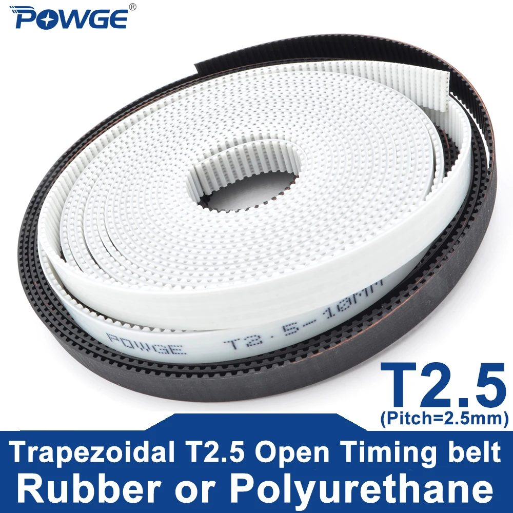 POWGE Trapezoidal T2.5 Open ended Timing belt width 4/6/10/15mm PU Polyurethane steel Rubber Fiberglass T2.5 pulley 3D printer