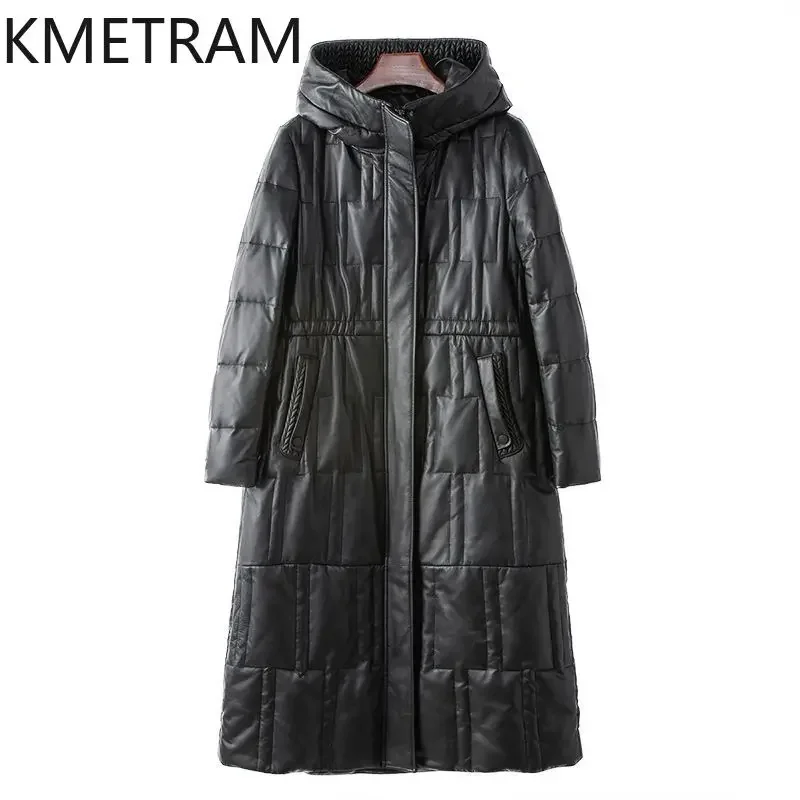 100% Sheepskin Puffer Jacket Women Goose Down Long Coas with Hood 2024 New in Outerwears Winter Womans Clothing Пуховик Женский