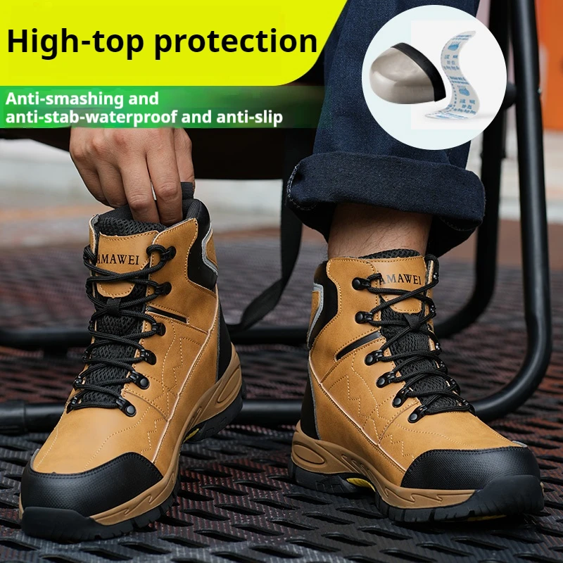 Mens Safety Work Boots Steel Toe Shoes Anti-puncture Anti-static Protective Boots Indestructible Non Slip Boots Waterproof Boots