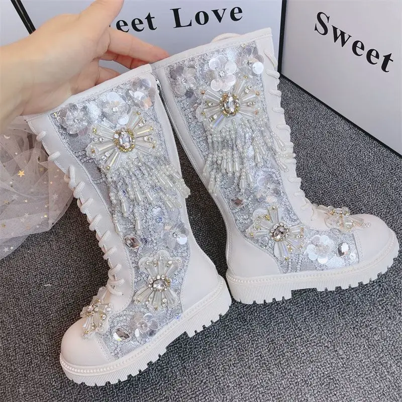 Princess Pearls High Tops Children Canvas Shoes for Kids Sneakers Breathable New Spring 2023 Fashion Toddler Girls Casual Flats