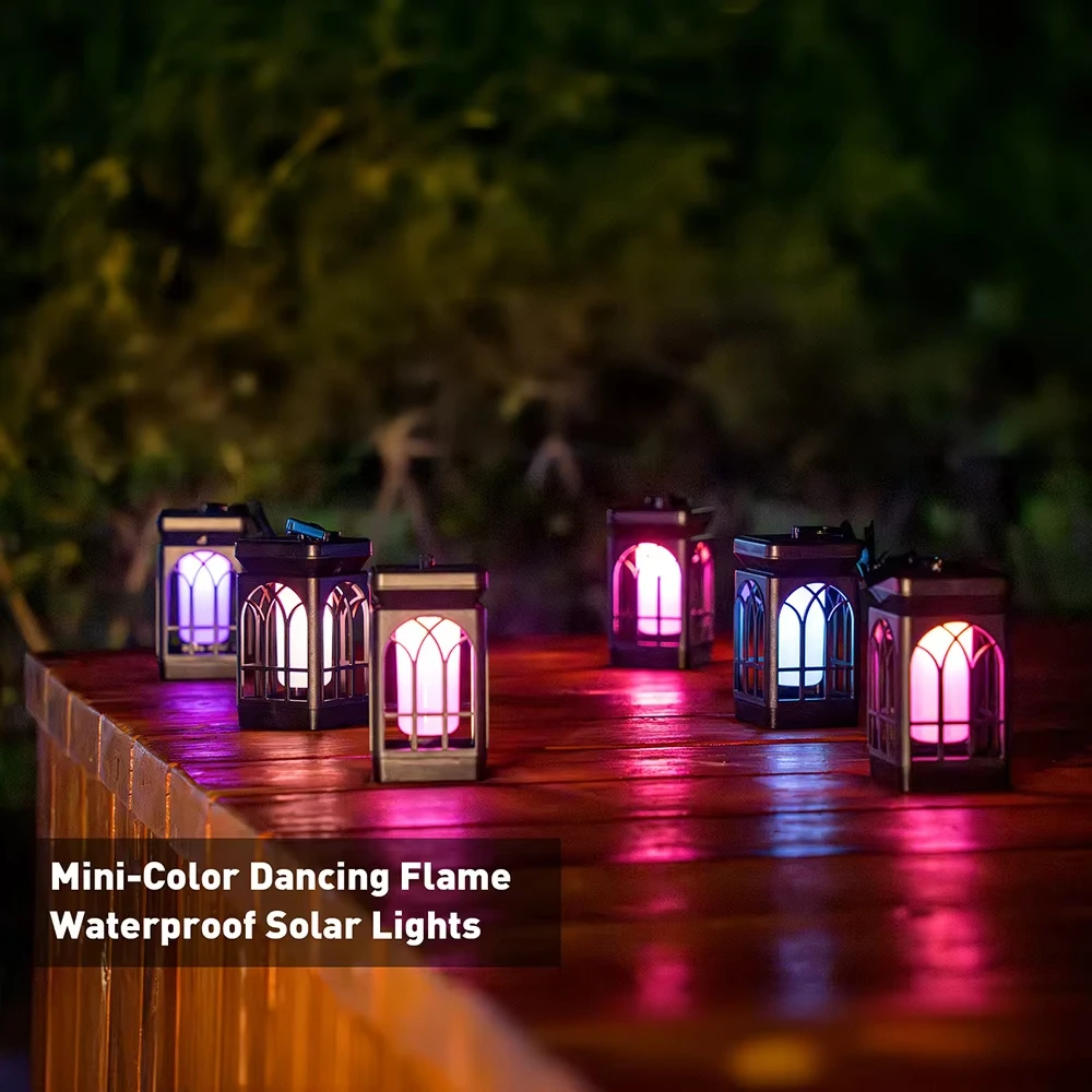 

4 шт. уличный водонепроницаемый солнечный фонарь, улучшенный мерцающий пламя и RGB солнечный фонарь, декоративный для сада, двора, пейзажа