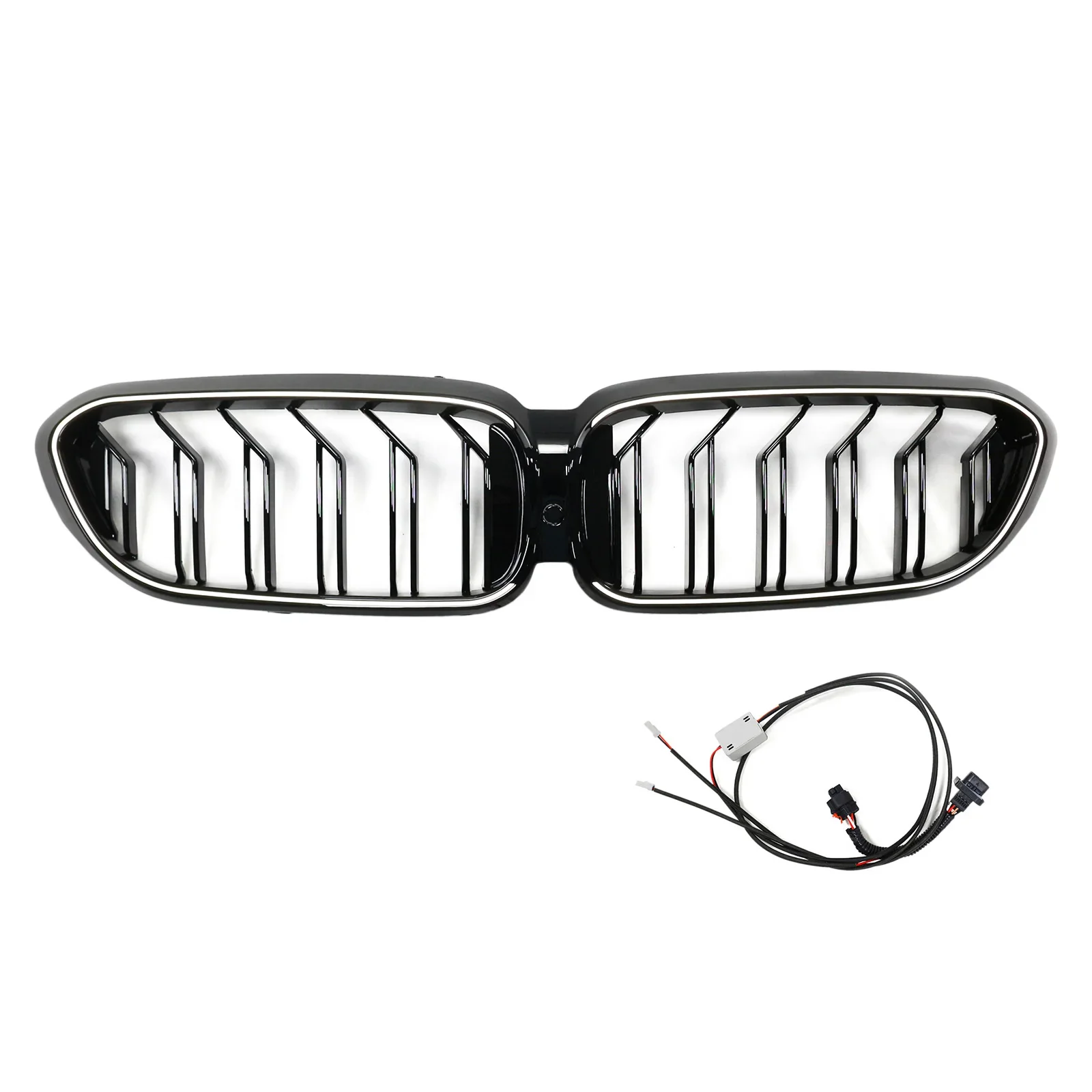 Double Slat Front Kidney Grille For BMW 5 Series G30 G31 2017-2020 Gloss Black With Camera Hole