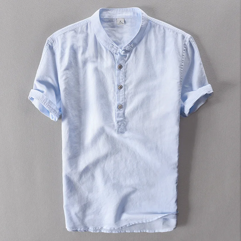 

Streetwear Summer Fashion Shirt Men Short Sleeve Casual Cotton Linen Shirt Hombre Round Collar Designer Leisure T-shirt Men