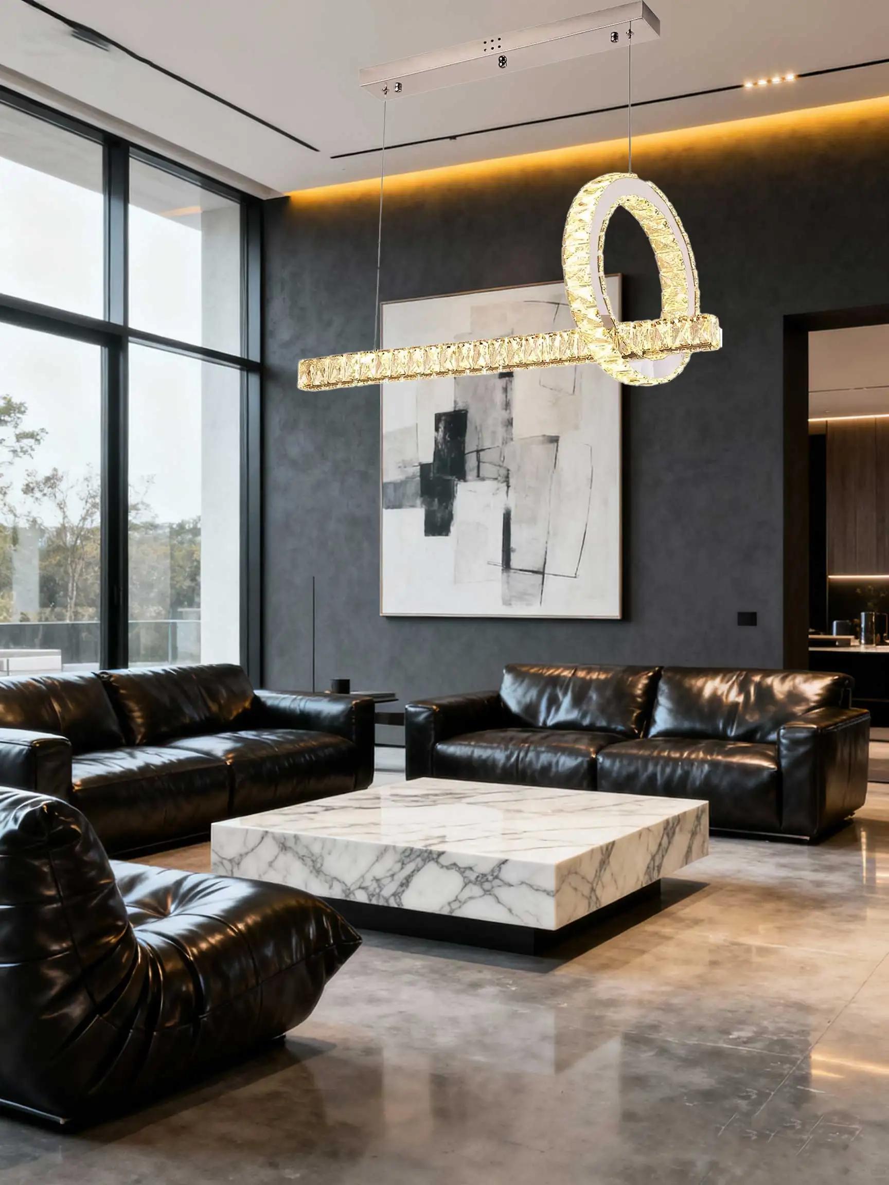 أضواء وثريات معلقة على شكل حلقة LED لتزيين المنزل المعاصر لغرفة المعيشة وغرفة الطعام وإضاءة معلقة داخلية