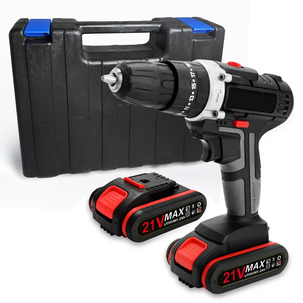 21V Impact Electric Cordless Drill High-power Lithium Battery Wireless Rechargeable Hand Drills Brush Motor Electric Power Tools