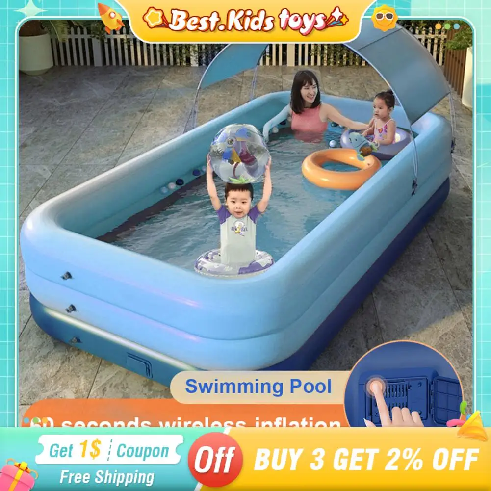 

210 см 3-слойный надувной бассейн, солнцезащитный козырек, детские игрушки, съемные детские водные бассейны, толстые ПВХ для ванны, большие бассейны для семьи