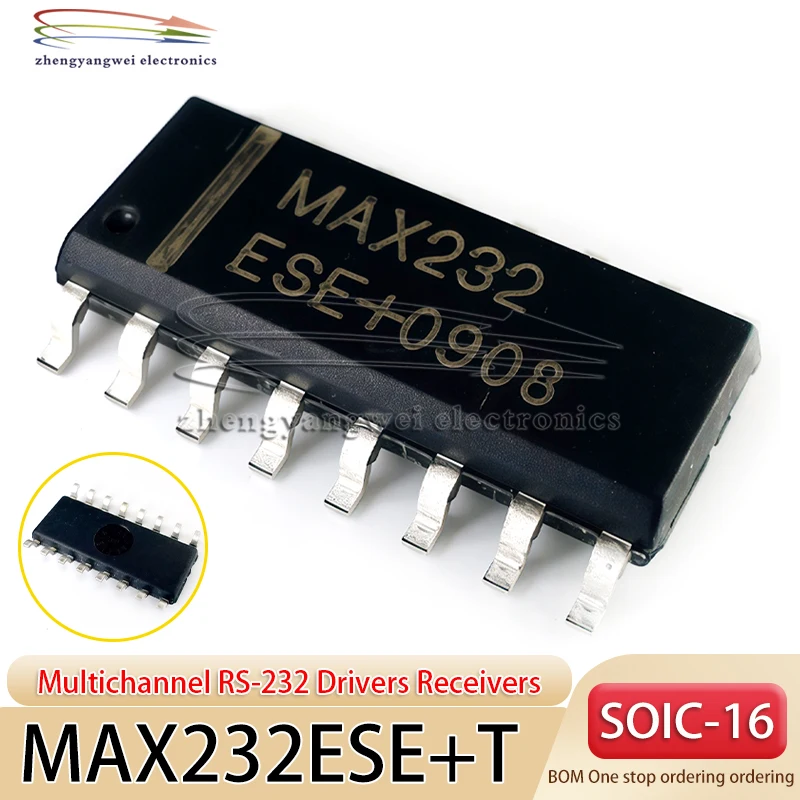 10PCS MAX232ESE+T SOIC-16 Code MAX232 MAX232ESE Communication Interface Chip 5V Power Supply Multi-Channel RS-232 Driver Receive