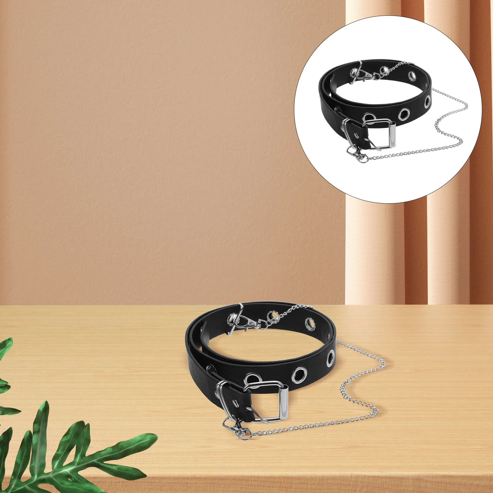 

3Pcs Black Punk Waist Belts PU Metal Rivet Studded Detachable Chain Belt for Jeans Hip-Hop Street Fashion