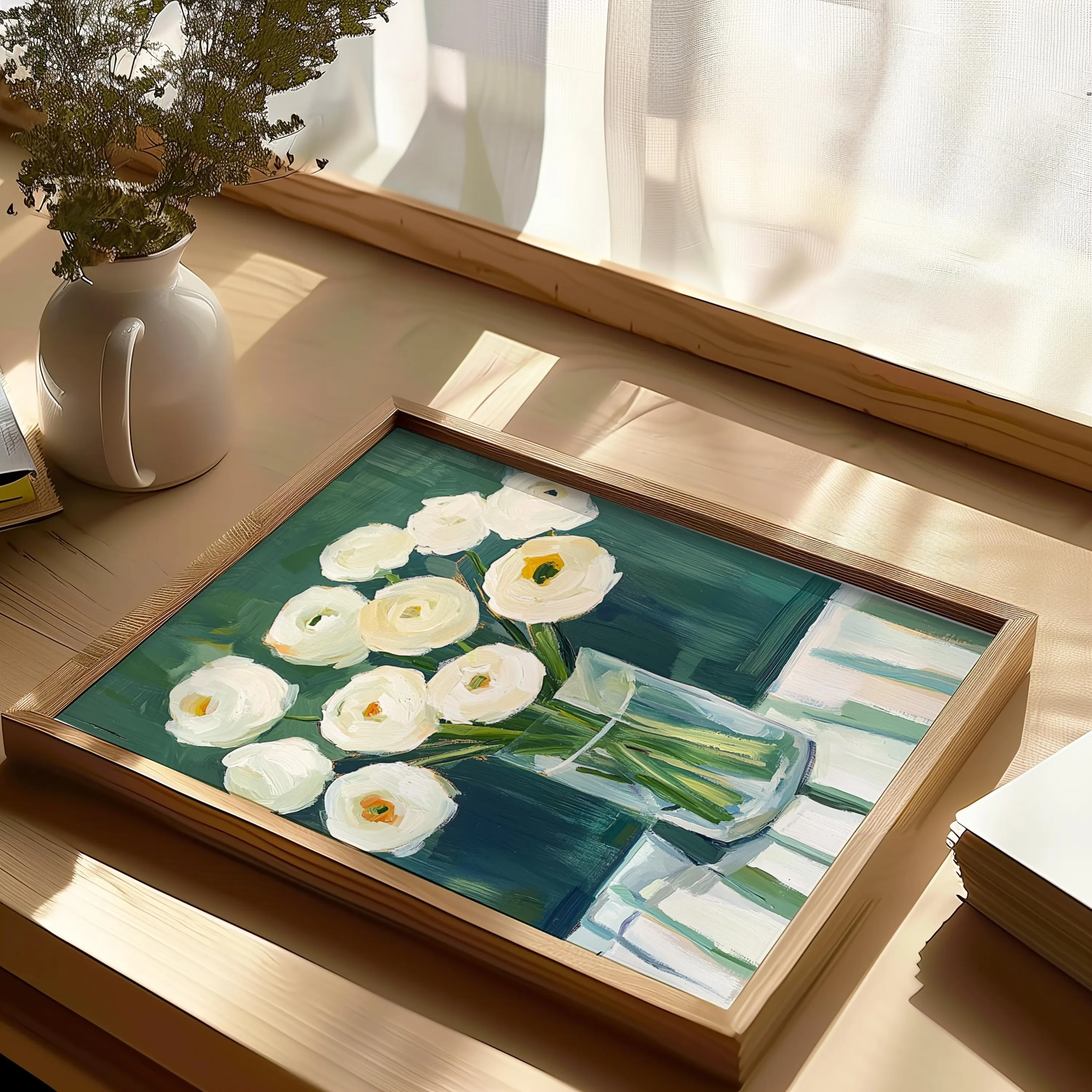 White buttercup oil painting modern minimalist floral art floral still life painting canvas print art poster home decoration