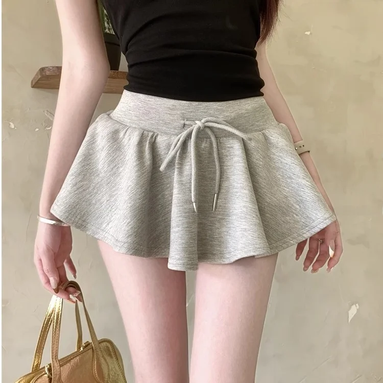 2026 New Korean Style High Waist Drawstring Puffy Skirt Women Summer Anti-Light Skirt Pants Trendy Half-length Skirts