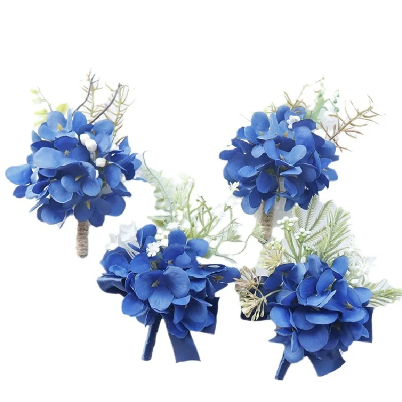 Ramo de flores artificiales para boda, ramillete de invitados para Celebración de negocios, color azul, 2415