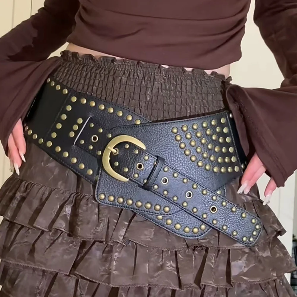 Punk-Stil asymmetrischen Gürtel für Frauen Niet breiten Gothic Gürtel Gürtel ästhetischen Pu Leder Kleid Bund Streetwear Mode Gürtel