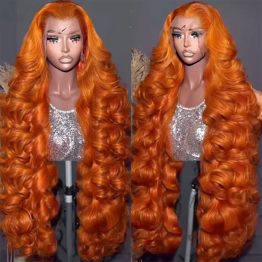 Gengibre laranja 13x4 HD peruca dianteira do laço perucas da onda do corpo do cabelo humano 350 #   Densidade colorida 250% do cabelo humano da peruca frontal do laço do gengibre