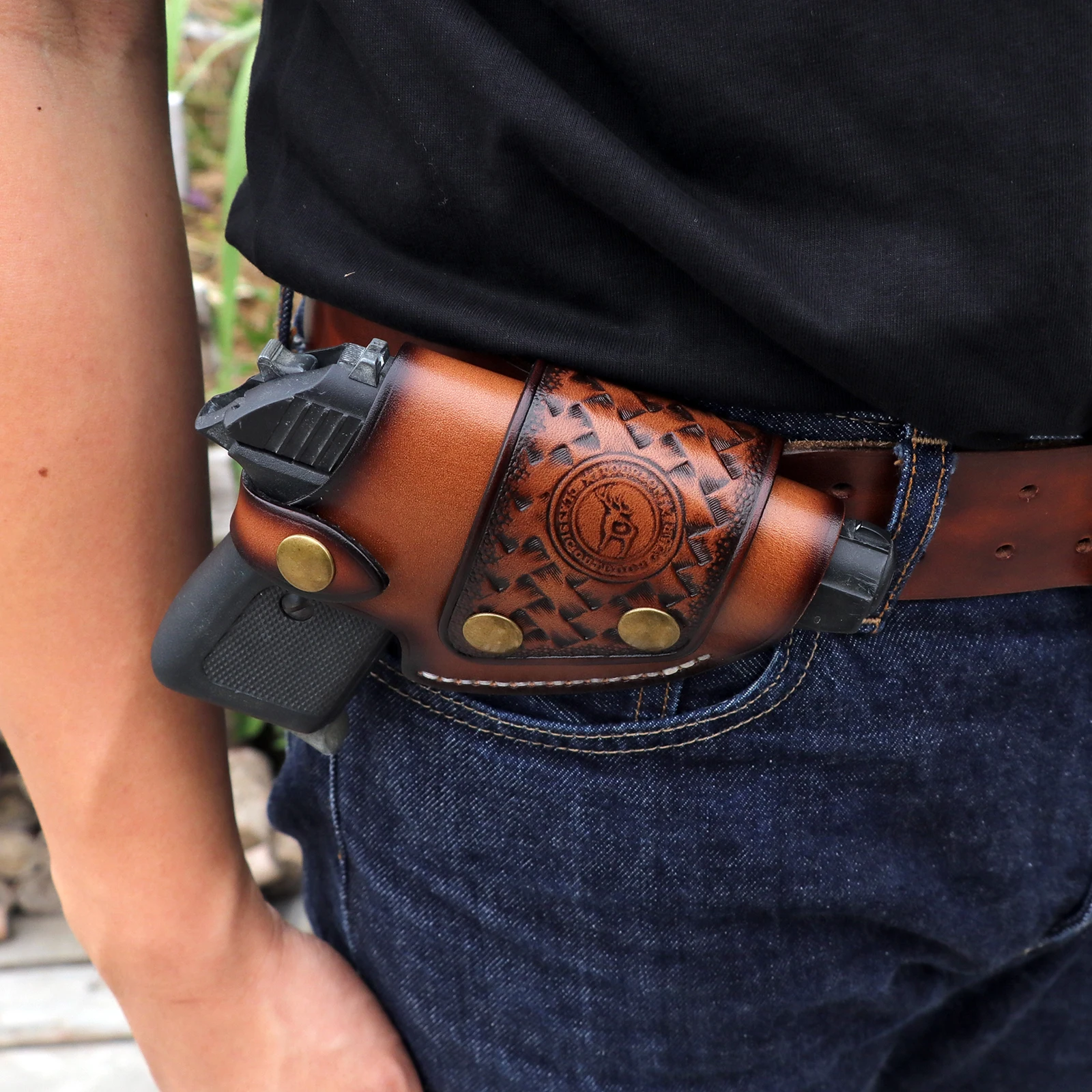 Tourbon Leather Ruger LCP-LCP II Max Cross Draw Holster Pistol Waist Pouch Handgun Belt Holder Brown Hunting Accessories