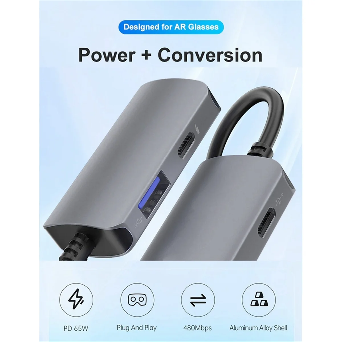 USB-C to Type C Converter for XREAL Nreal,Switch,StemDeck,Thunderbird Air Plus,Huawei Vision AR Glass Power Conversion_A02I