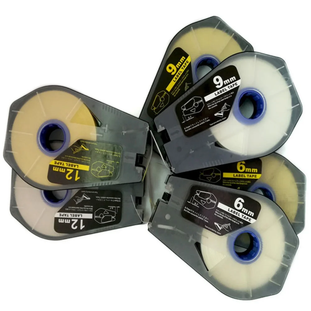 Low price Label Tape 6mm 9mm 12mm×30m White Yellow sticker for Cabel ID Printer MK2500 MK2100 M-1PRO MK1100 Label typewriter