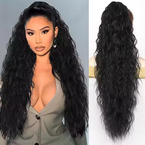 Synthetic Claw Long Wavy Ponytail Extension Black Brown 18-30" Curly Pony Tail Clip in Hair Extensions Fluffy Natural Looking - Image 16