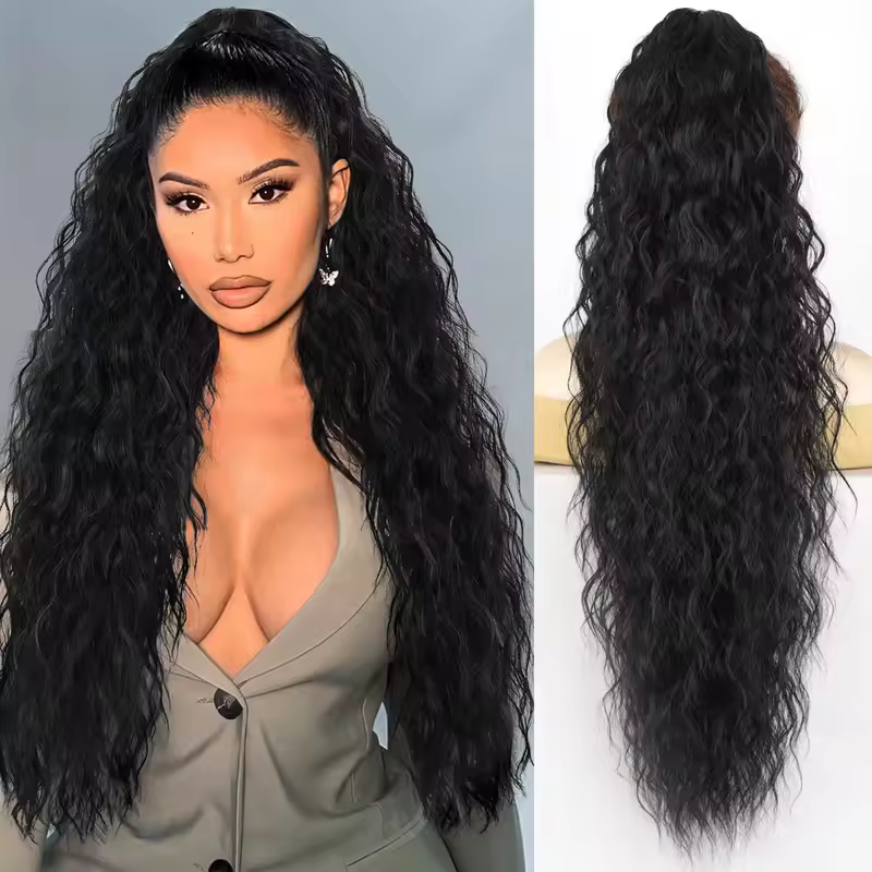 Synthetic Claw Long Wavy Ponytail Extension Black Brown 18-30" Curly Pony Tail Clip in Hair Extensions Fluffy Natural Looking - Image 16