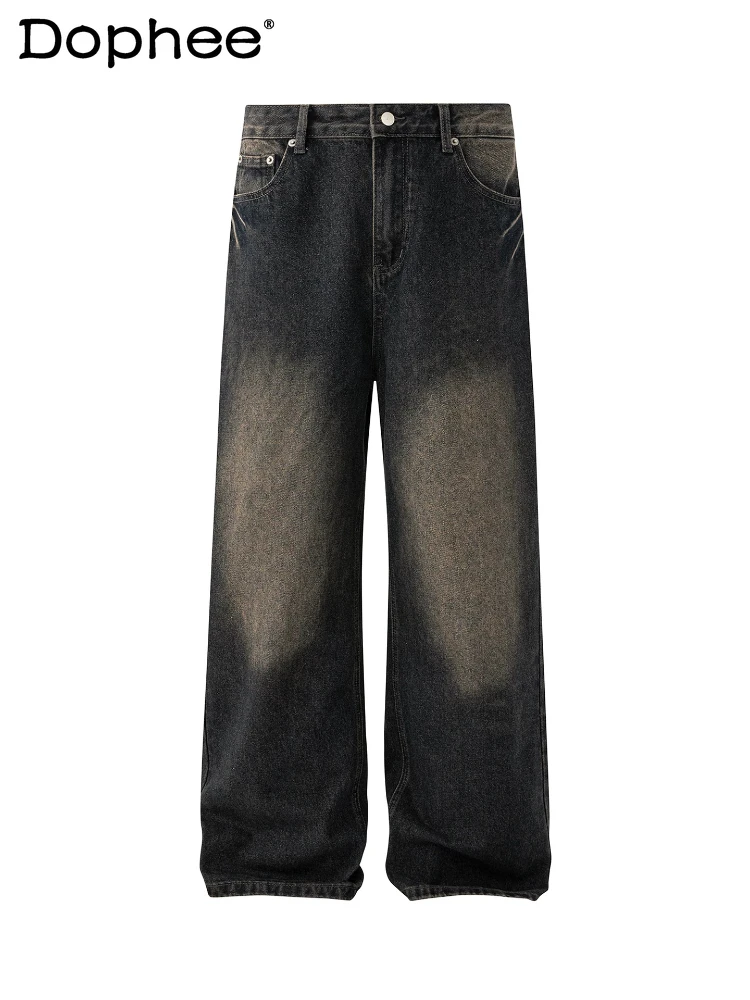 

Fashion Wide-leg Jeans Men's 2026 Spring New Stylish Simple Trendy Pocket Decoration Straight Denim Pants Zipper Denim Trousers