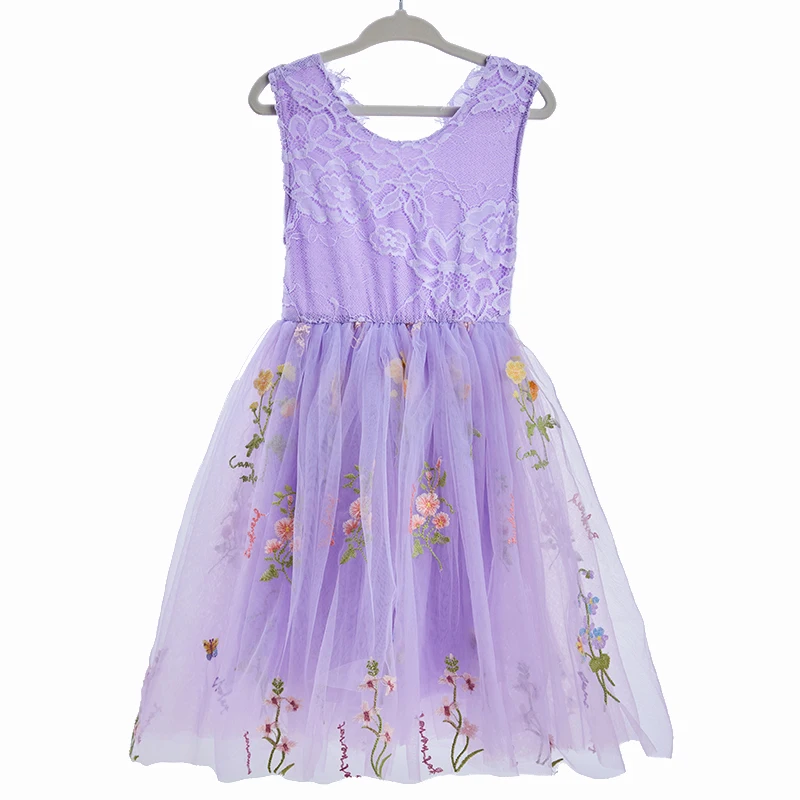 

Toddler Baby Girls Sleeveless V-neck Lace Back Dress Princess Pageant Embroidery Tutu Tulle Dresses