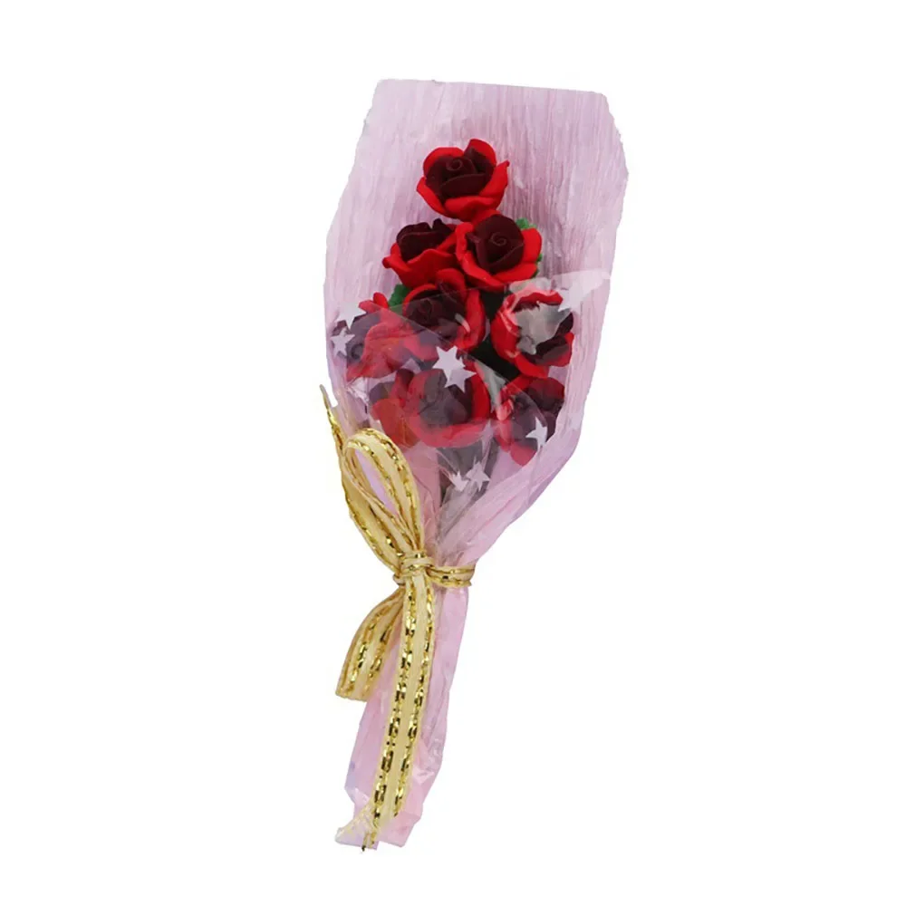 1/12 Dollhouse Miniature เรซิ่น Rose Bouquet มินิดอกไม้ของเล่นสําหรับตุ๊กตาอุปกรณ์ House ตกแต่ง ob11 bjd