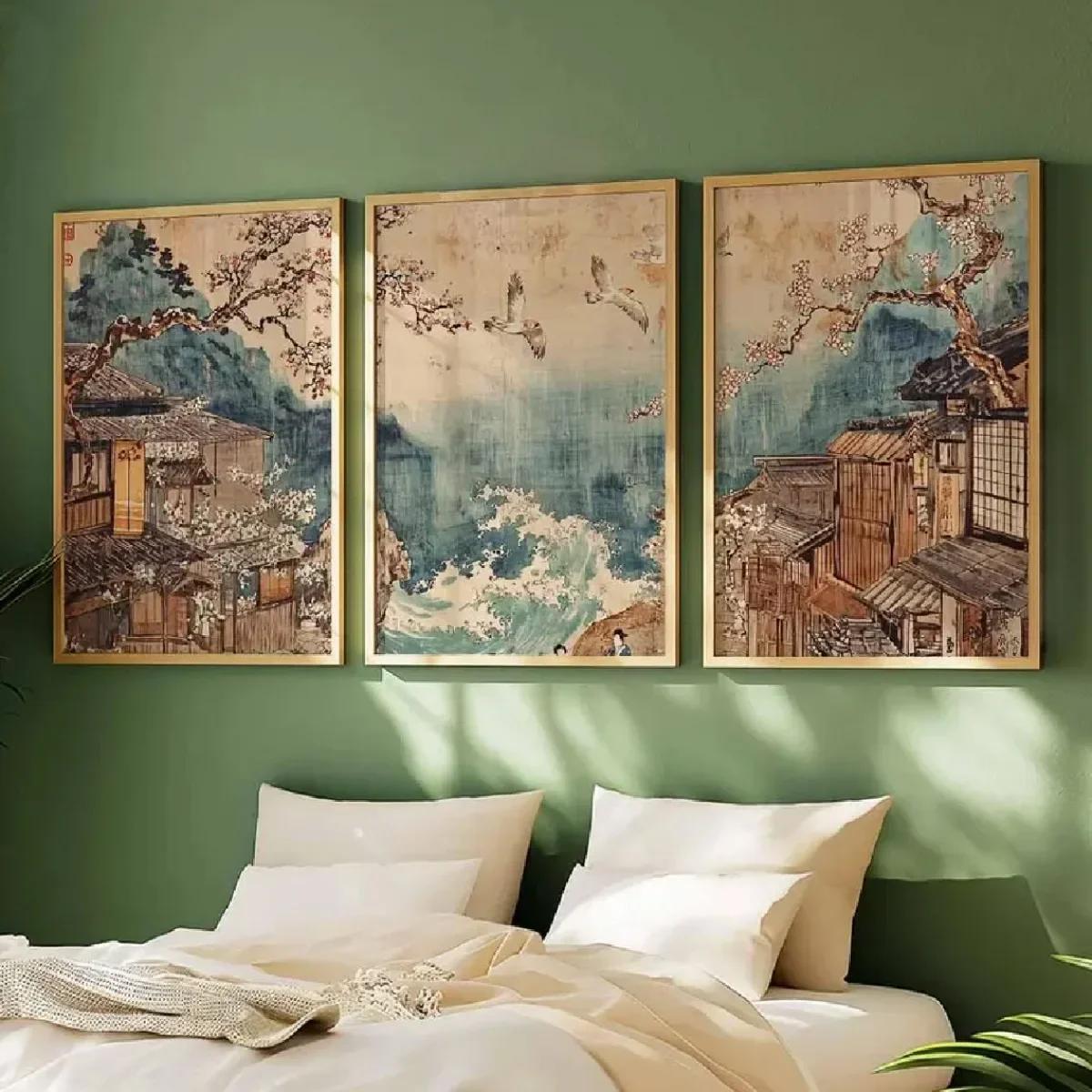 3pcs frameless Canvas Painting 3pcs/set Japanese Ukiyo-e  Oriental Landscape Canvas Print Poster Japandi Vintage Abstract Art Pr