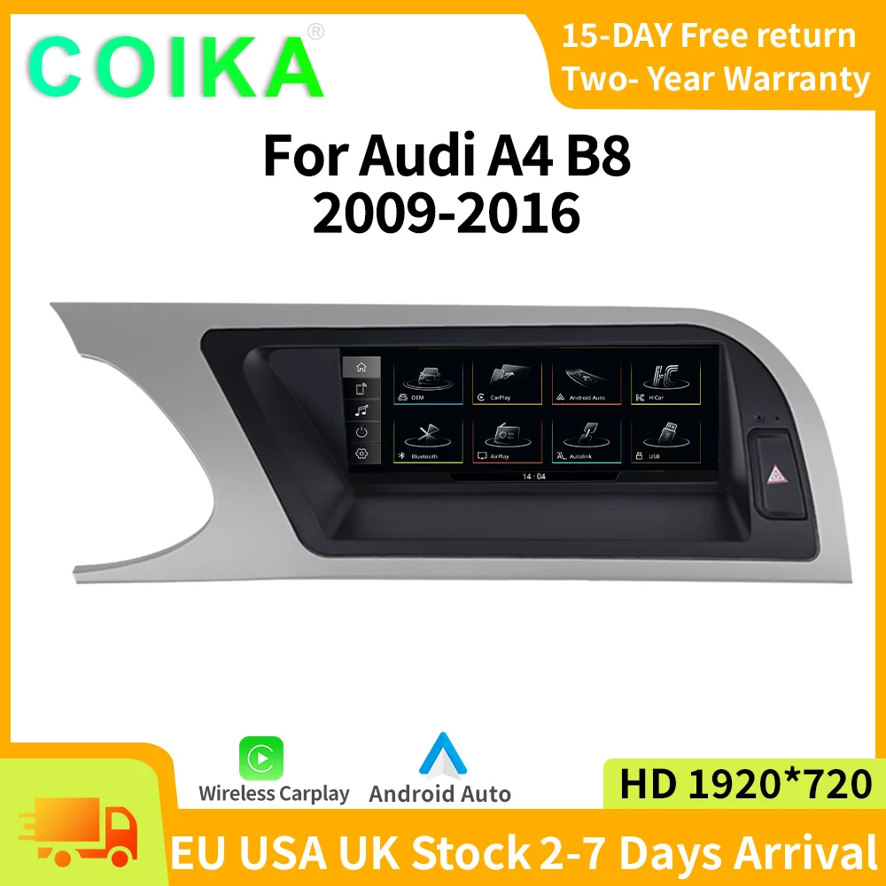COIKA 1920*720 Touch Screen Carplay Per Audi A4 2009-2016 Android Auto Wirless GPS Bluetooth Volante Supporto Della Macchina Fotografica VIdeo