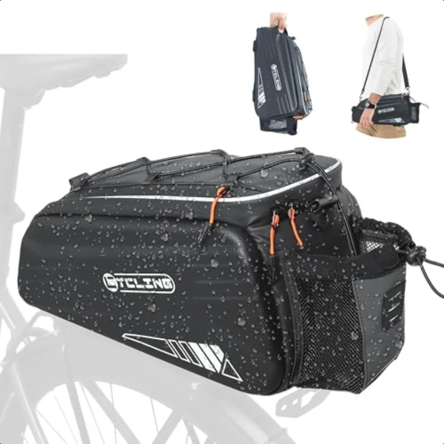 

Bike Bags for Bicycle Rear Rack 10L EVA Hard Shell Waterproof 3in1 Ebike Trunk Cargo Pannier Bag with Reflective Strip Shoulder