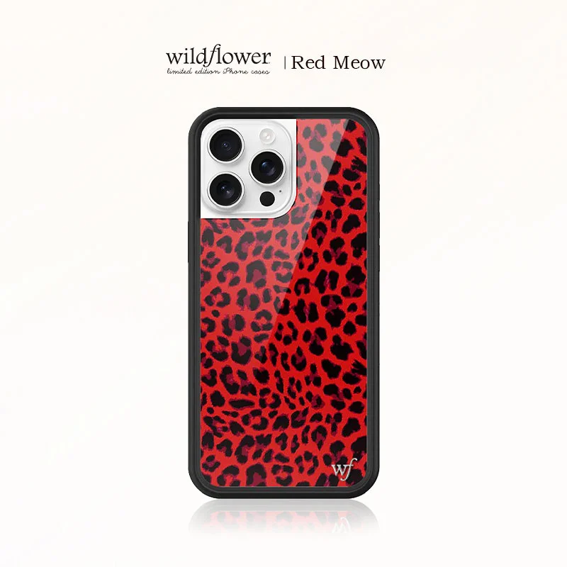 Wildflower ins Girls Red Meow Phone Case for iPhone 12 13 14 15 16 Pro Max Plus leopard print wf lovers Cute Cartoon Back Cover