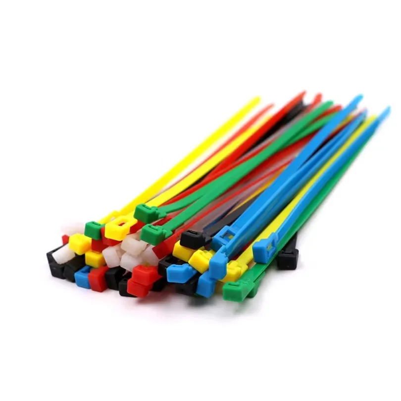 100pcs Colorful/Black/White Plastic Reusable Cable Zip Ties Releasable Nylon Adjust Loose Slipknot Recycle Detachable BundleC649