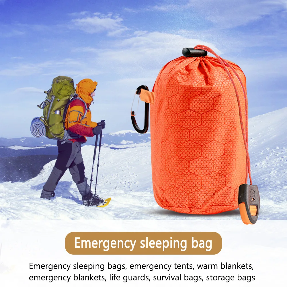 Emergency Sleeping Bag Portable Survival Blanket PE Aluminum Film Bivy Sack Warm Windproof Waterproof for Camping Hiking Outdoor