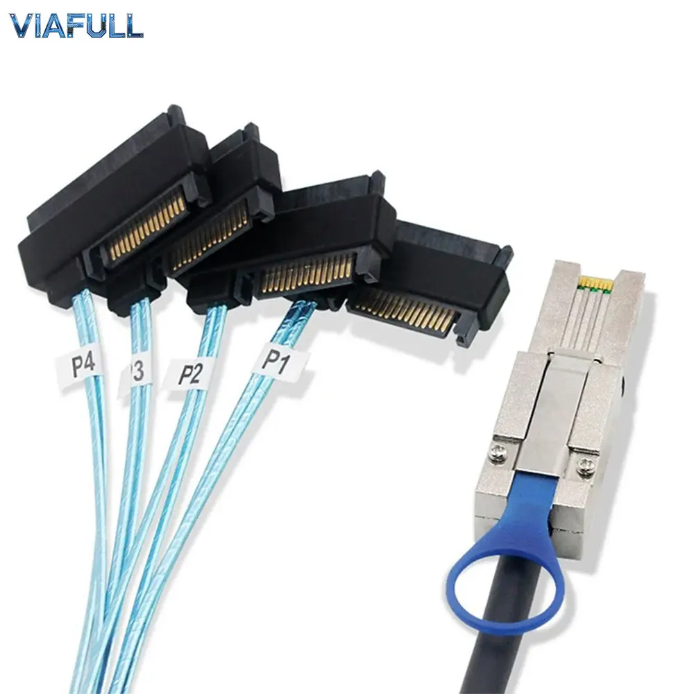 Mini SAS HD SFF-8088 26Pin to 4x SFF-8482 Cable, 6Gbps SAS Server Breakout Adapter with Power, 28AWG Copper 0.5M 1M 2M 3M