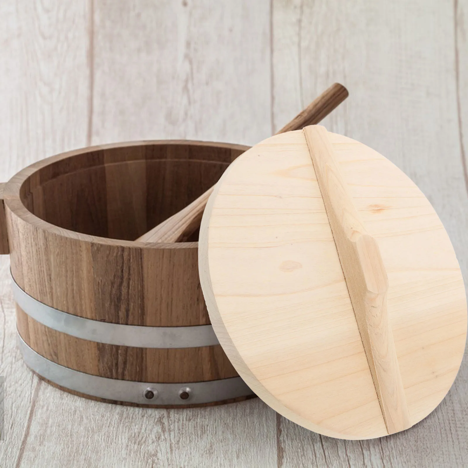 

1pcs Wood Rice Steamer Bucket Lid Replacement Natural Cooking Cover For Wok Frying Pan Japanese Korean Kitchenware Tool Drop Lid